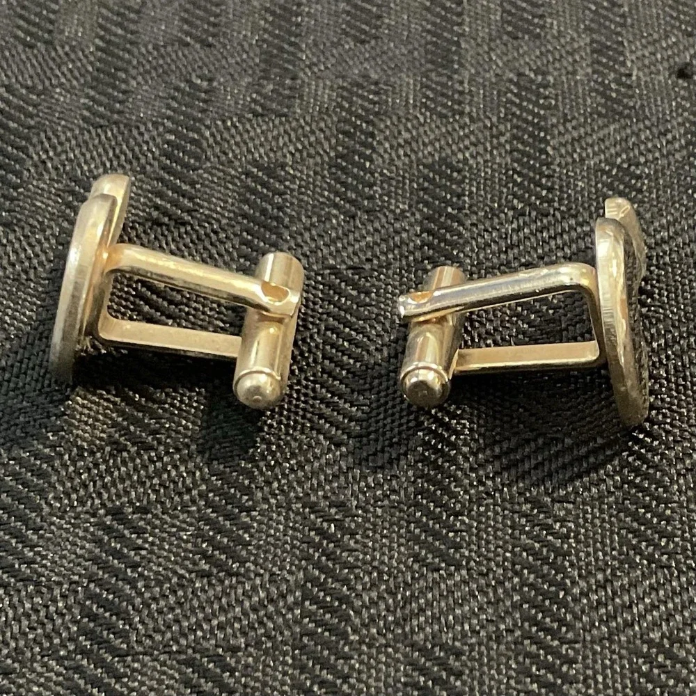 Silver Tone Abstract Swirl Cufflinks Mens Bullet Back Modern Dress Jewelry